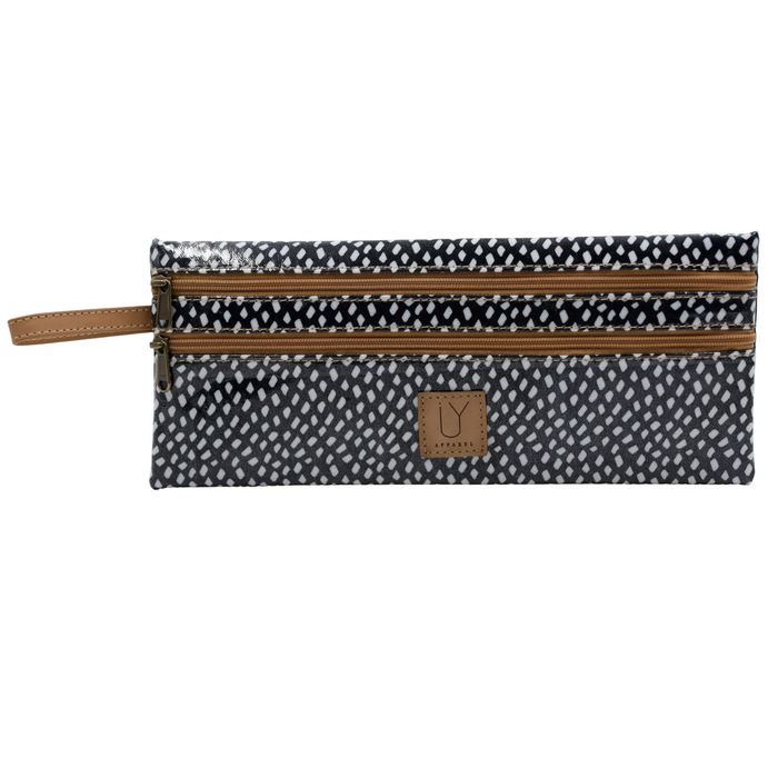 2 Zip Pencil Case - Scatter White on Black