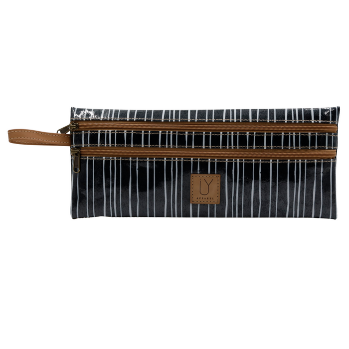 2 Zip Pencil Case - Stripe Black and White