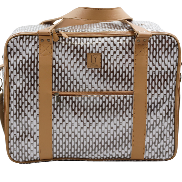 Overnight Bag with Leather Handles - African Tweed White