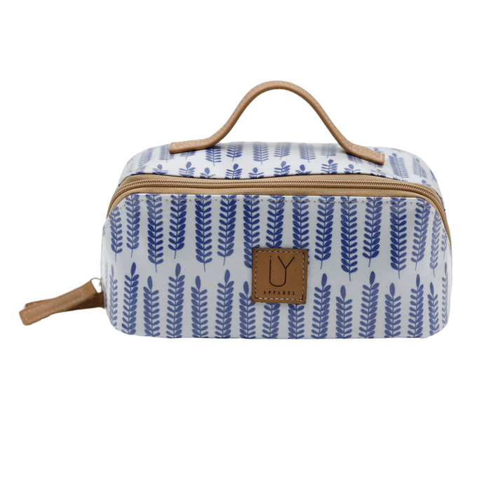 Large Cosmetic Bag - Leaves Blue