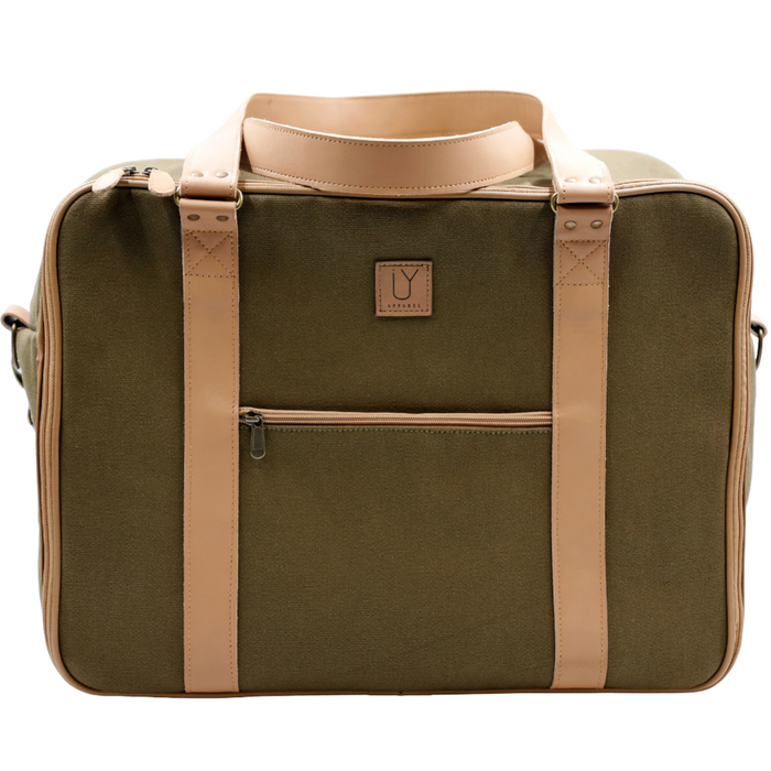 Overnight Bag with Leather Handles - Khaki Canvas