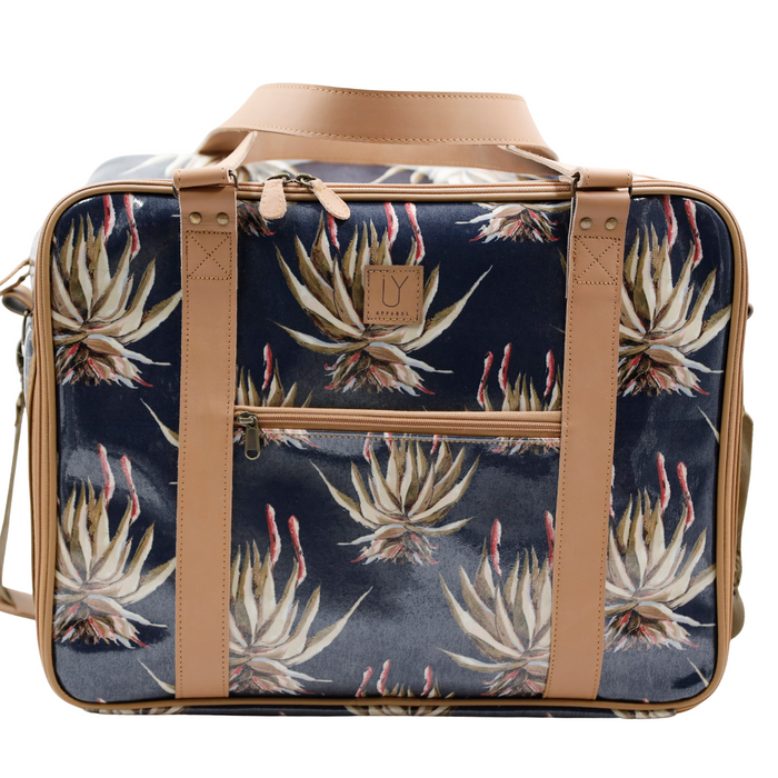 Overnight Bag with Leather Handles - Navy Aloe