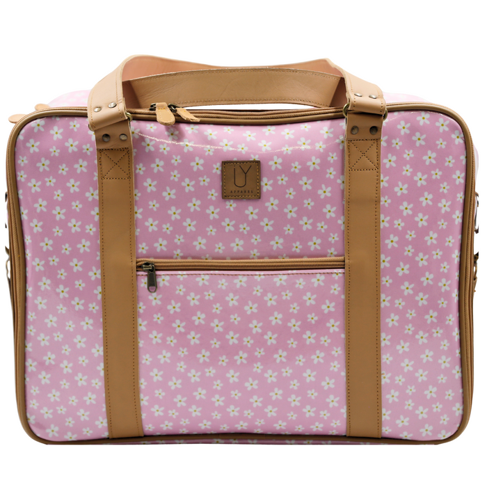Overnight Bag with Leather Handles - Pink Daisy