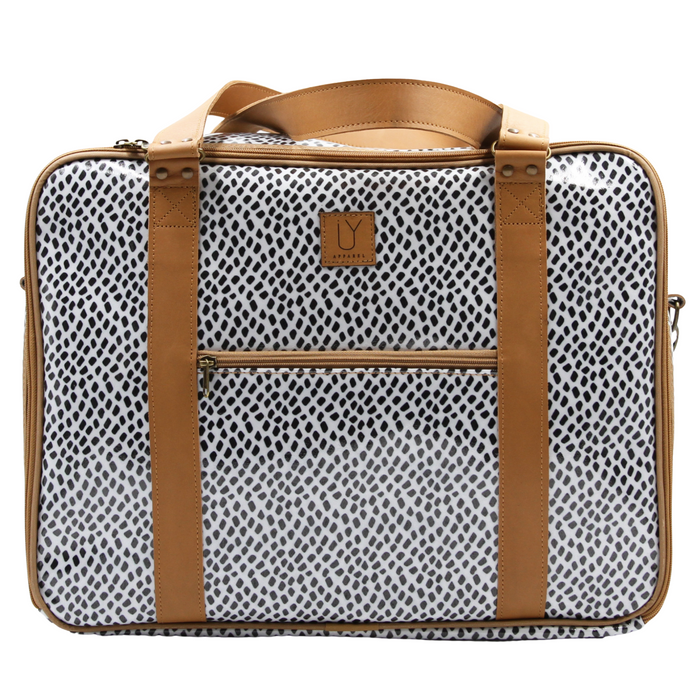 Overnight Bag with Leather Handles - Scatter Black on White