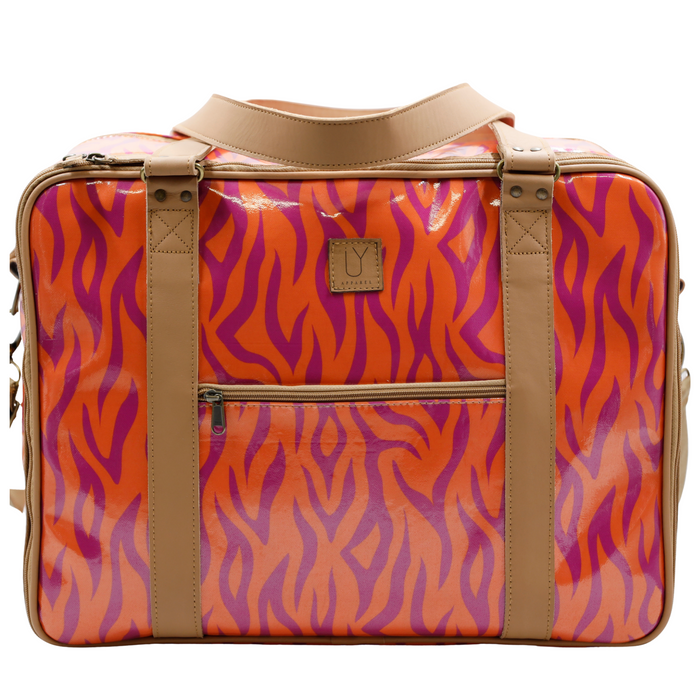 Overnight Bag with Leather Handles - Tangerine Tiger
