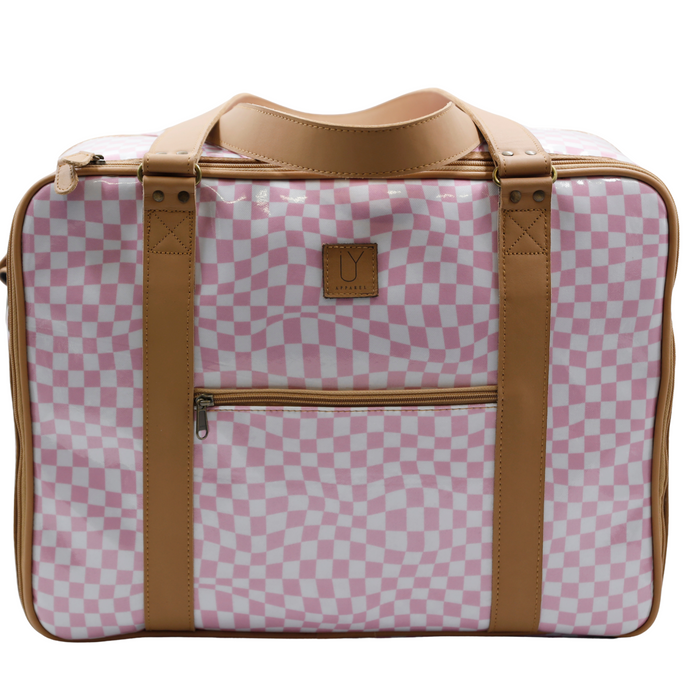 Overnight Bag with Leather Handles - Warped Check Pink