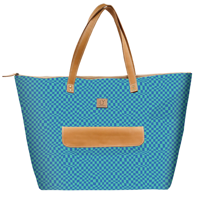 Beach Bag - Warped Check Aqua