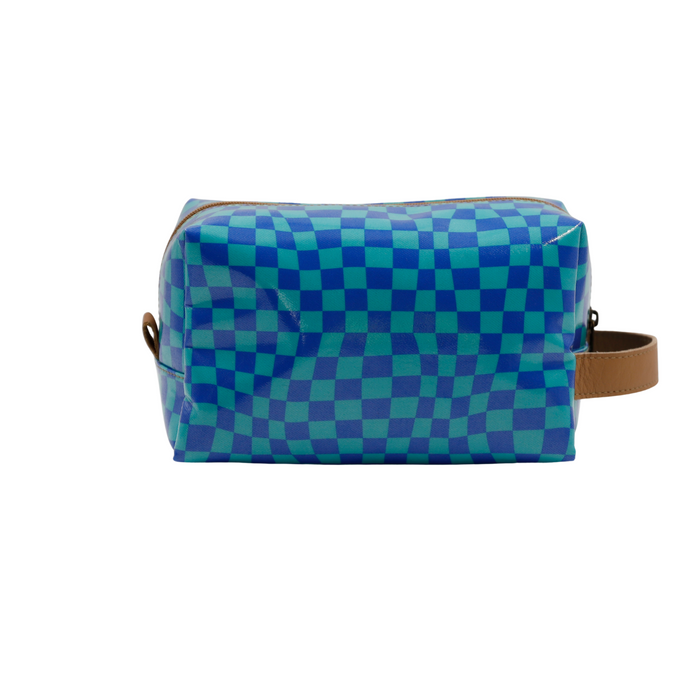 Soft Cosmetic Bag - Warped Check Aqua