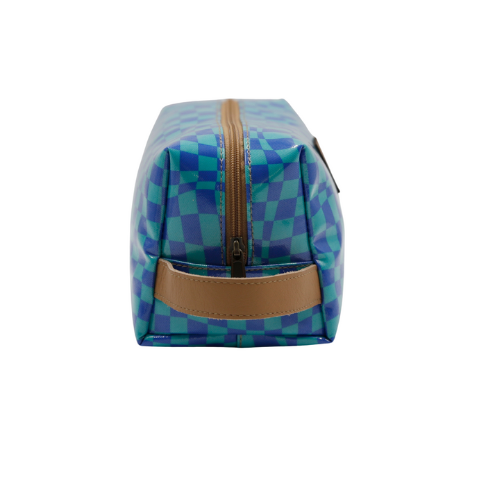Soft Cosmetic Bag - Warped Check Aqua