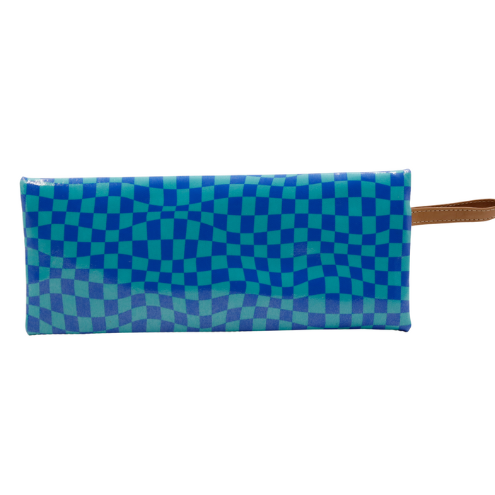 2 Zip Pencil Case - Warped Check Aqua
