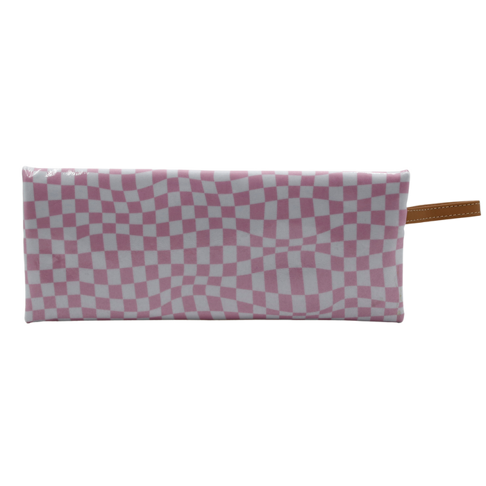 2 Zip Pencil Case - Warped Check Pink