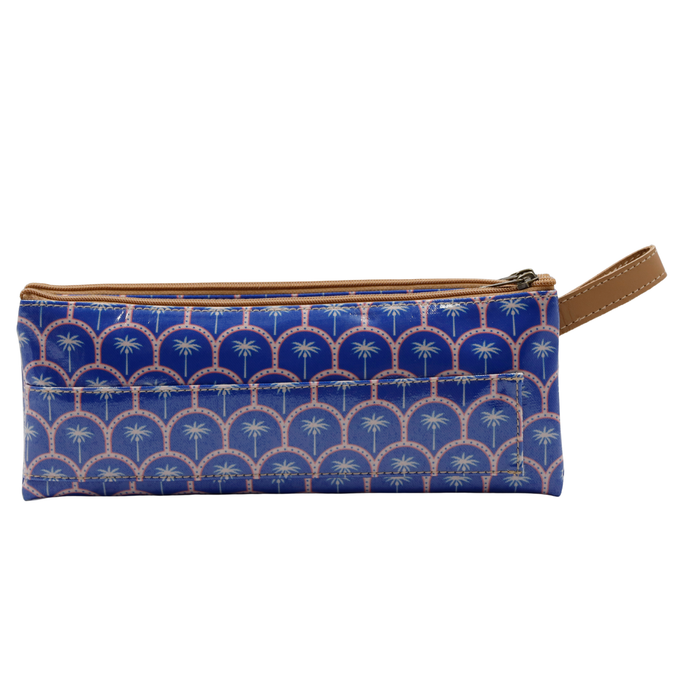 3 Zip Pencil Case - Blue Palm