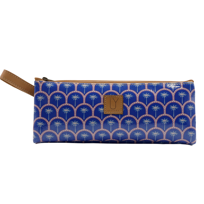 3 Zip Pencil Case - Blue Palm