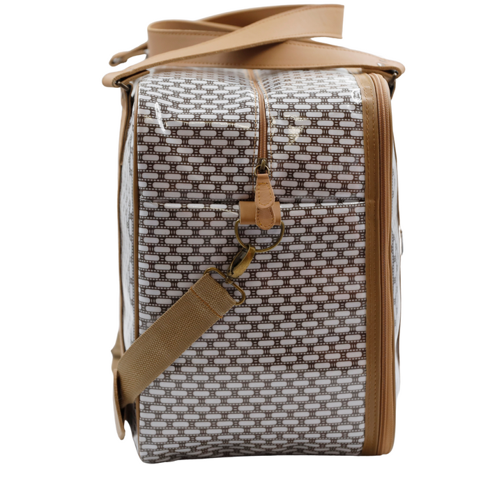 Overnight Bag with Leather Handles - African Tweed White