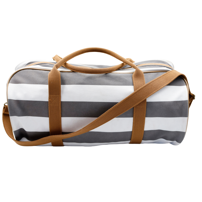 Canvas Duffel Bag - Grey & White Stripe