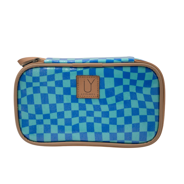 Cosmetic Pod - Warped Check Aqua