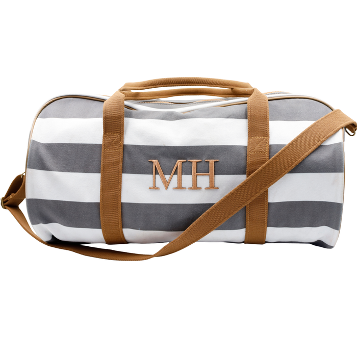 Canvas Duffel Bag - Grey & White Stripe