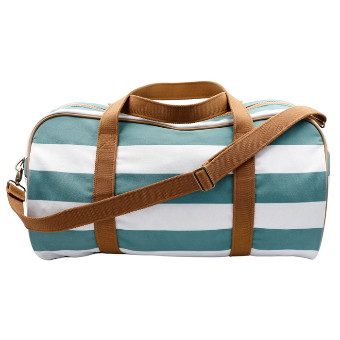 Canvas Duffel Bag - Green & White Stripe