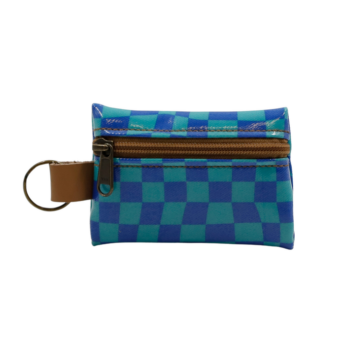 Keyring Pouch - Warped Check Aqua