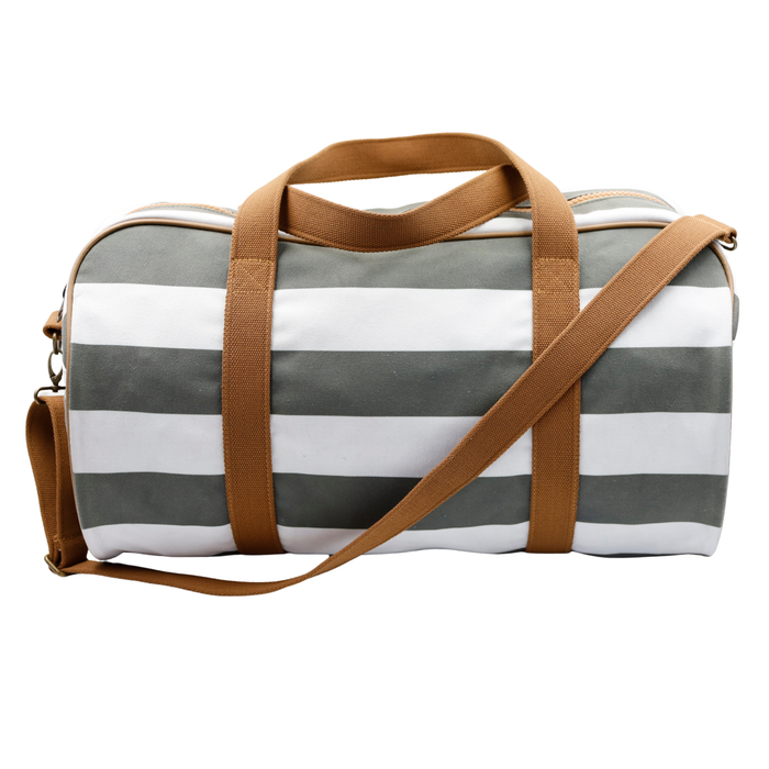 Canvas Duffel Bag - Khaki & White Stripe