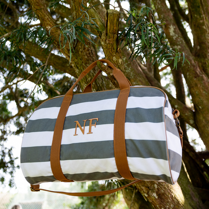 Canvas Duffel Bag - Khaki & White Stripe