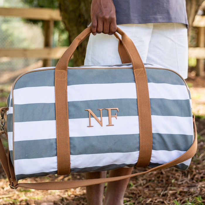 Canvas Duffel Bag - Khaki & White Stripe