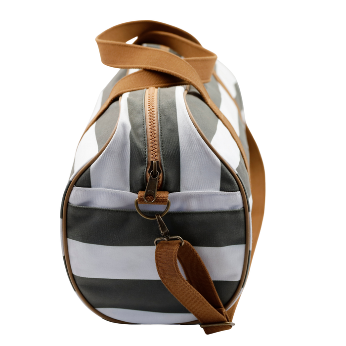 Canvas Duffel Bag - Khaki & White Stripe