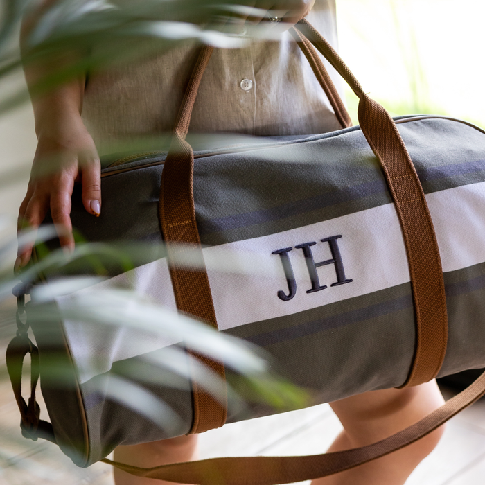 Canvas Duffel Bag - Khaki One Stripe