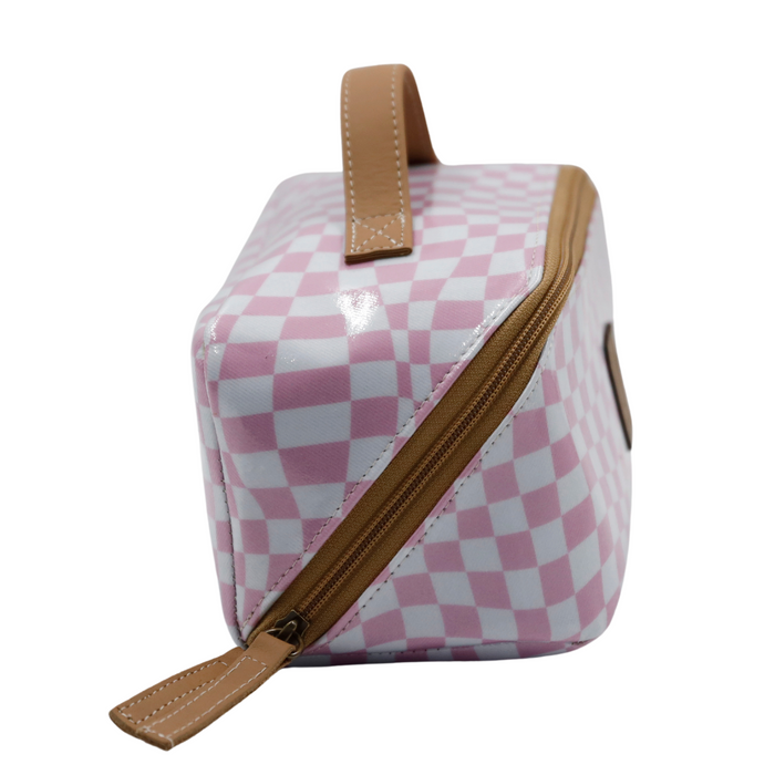 Large Cosmetic Bag - Warped Check Pink