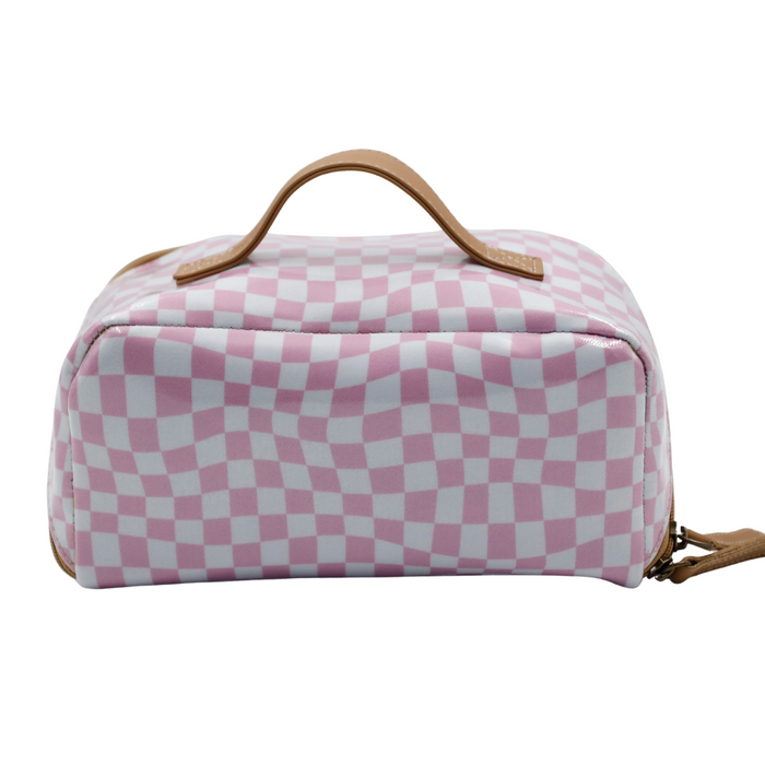 Large Cosmetic Bag - Warped Check Pink