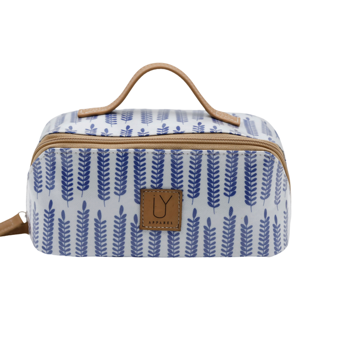 Large Cosmetic Bag - Leaves Blue