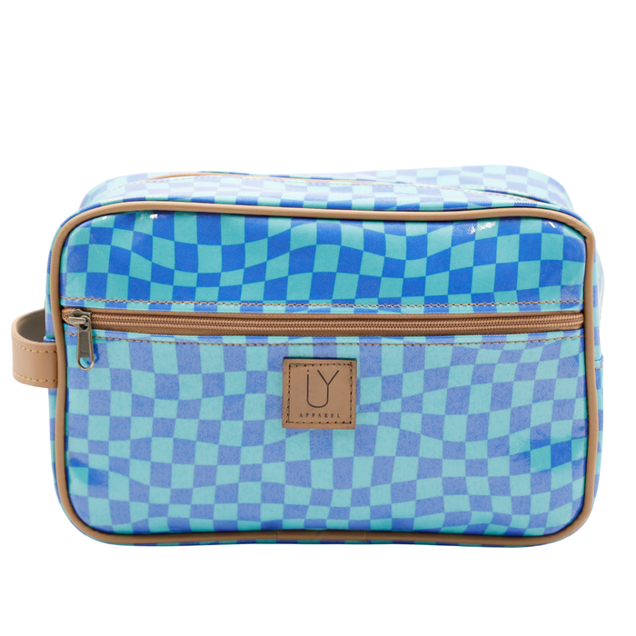 Large Toiletry Bag - Warped Check Aqua