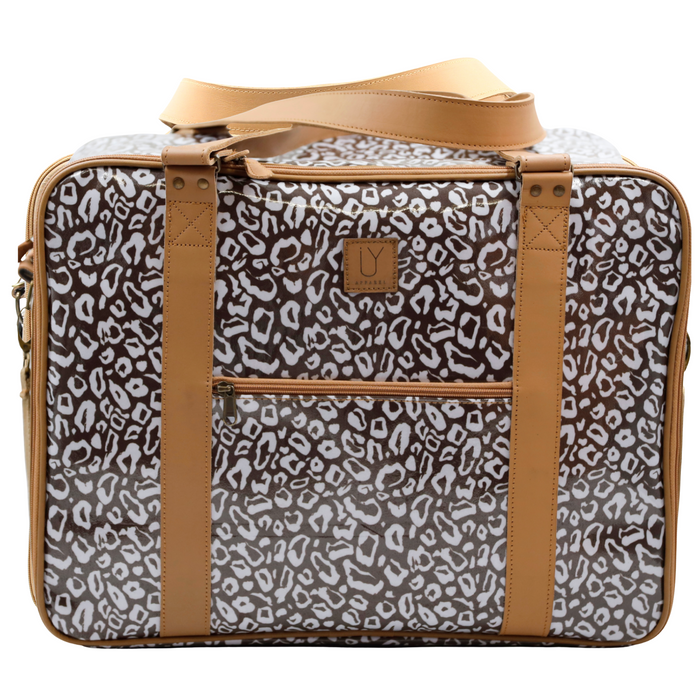 Overnight Bag with Leather Handles - African Footprint White