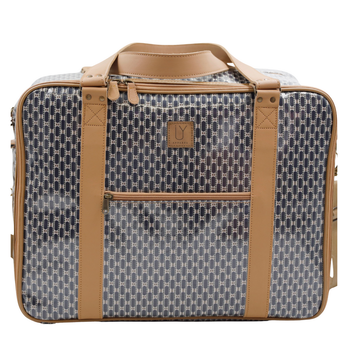 Overnight Bag with Leather Handles - African Tweed Navy