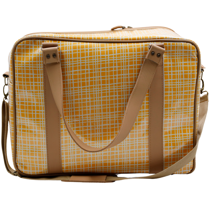 Overnight Bag with Leather Handles - Weave Yellow