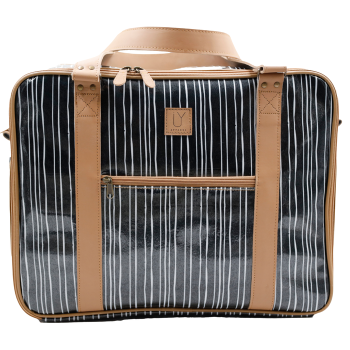 Overnight Bag with Leather Handles - Stripe Black and White