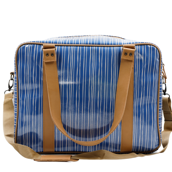 Overnight Bag with Leather Handles - Stripe Blue