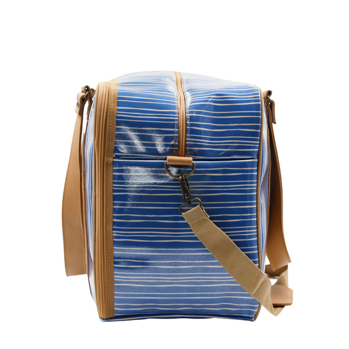 Overnight Bag with Leather Handles - Stripe Blue