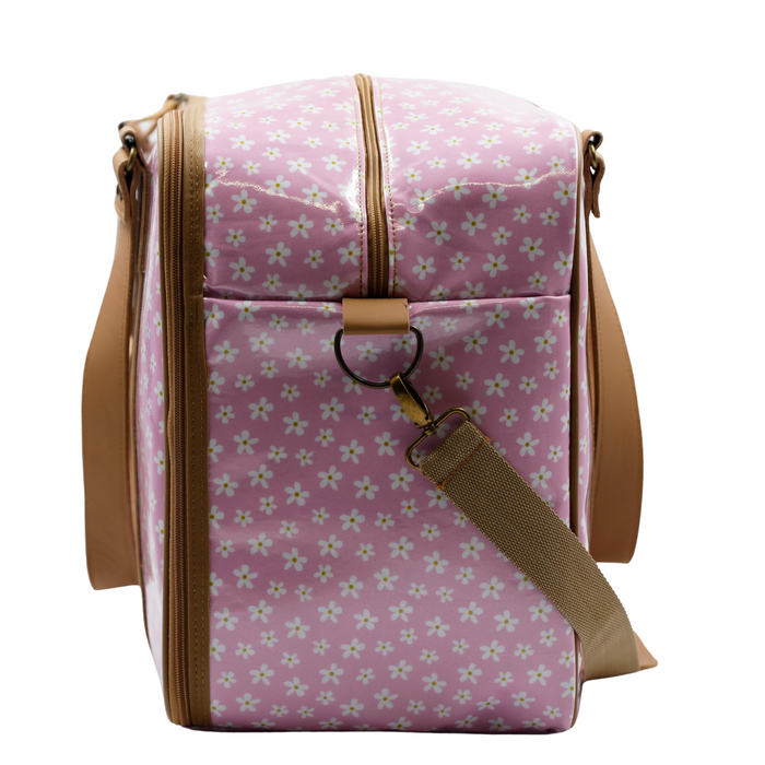 Overnight Bag with Leather Handles - Pink Daisy