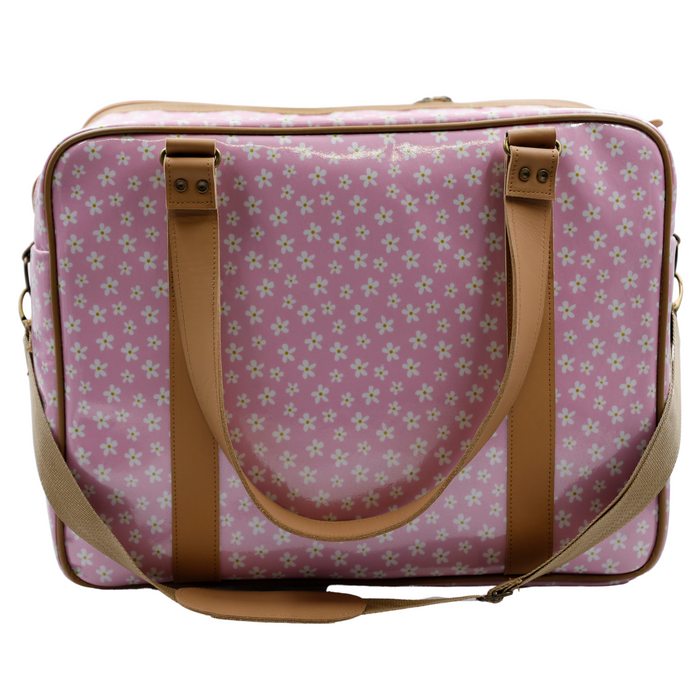 Overnight Bag with Leather Handles - Pink Daisy