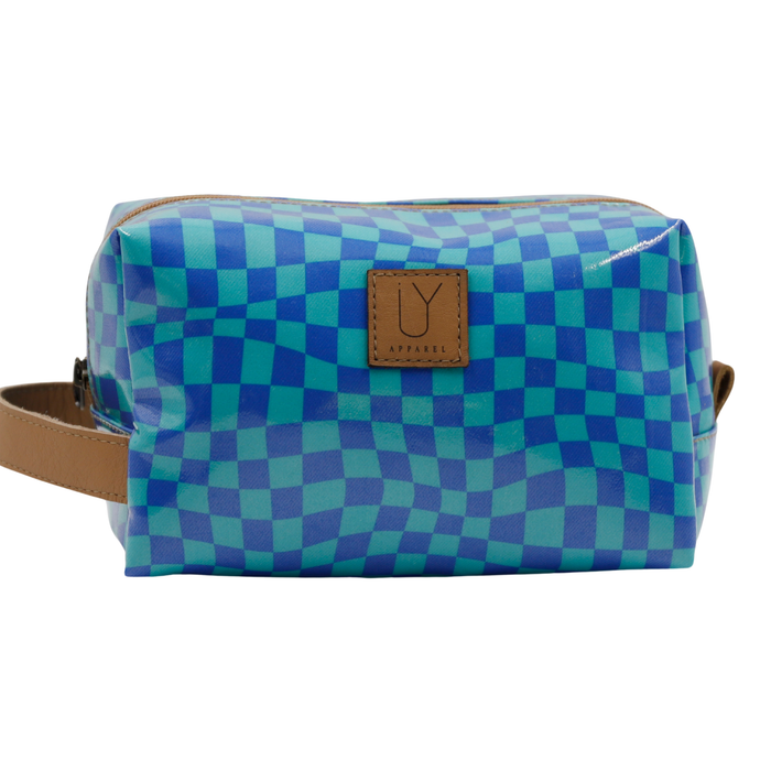 Soft Cosmetic Bag - Warped Check Aqua
