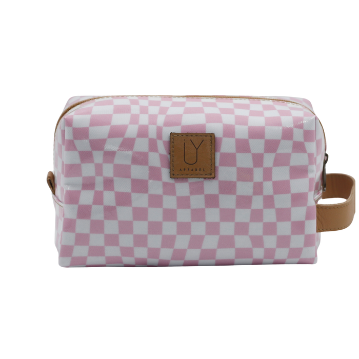 Soft Cosmetic Bag - Warped Check Pink