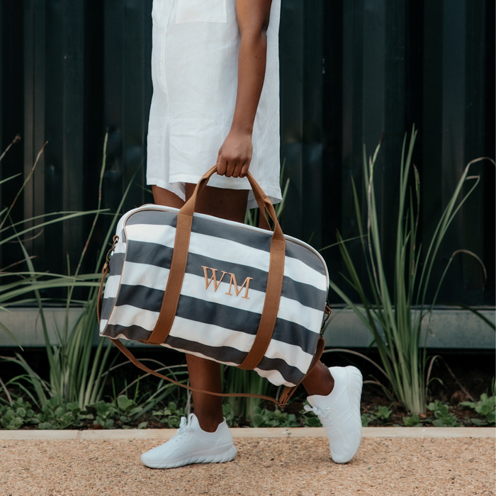 Canvas Duffel Bag - Grey & White Stripe