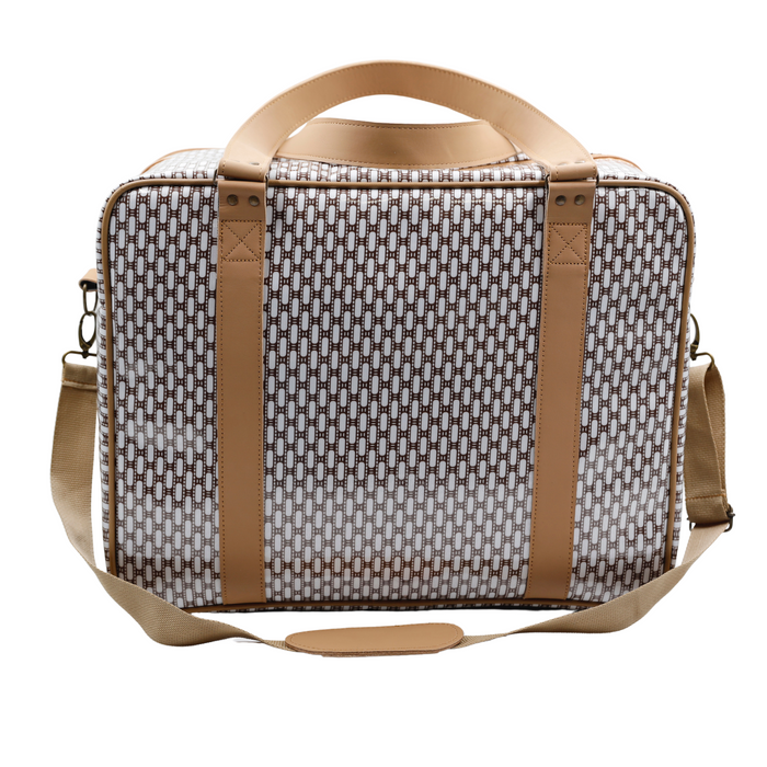 Overnight Bag with Leather Handles - African Tweed White