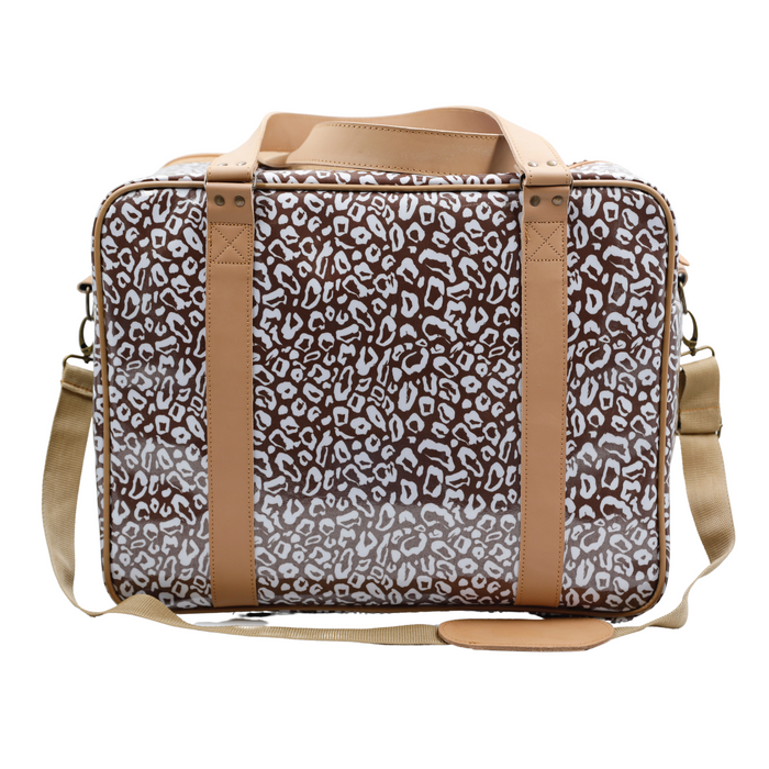 Overnight Bag with Leather Handles - African Footprint White