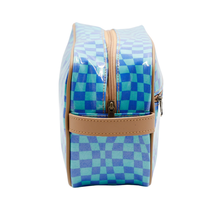 Large Toiletry Bag - Warped Check Aqua