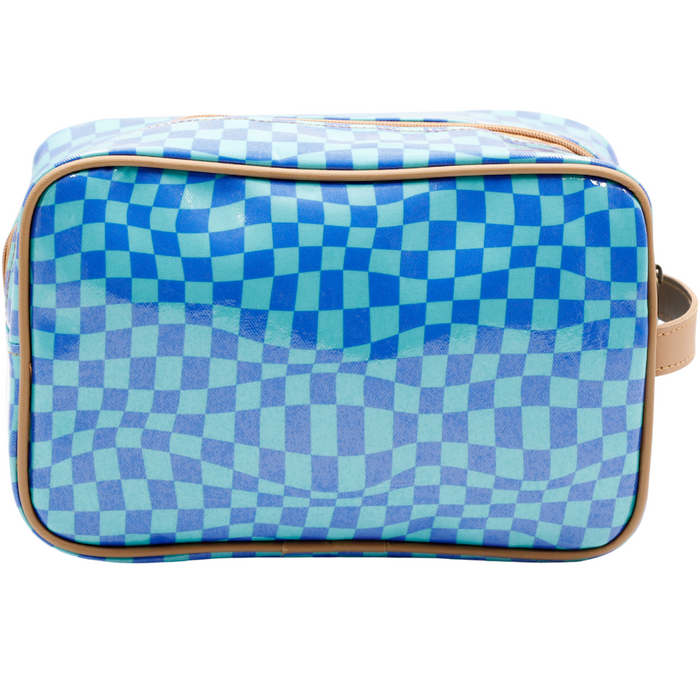 Large Toiletry Bag - Warped Check Aqua