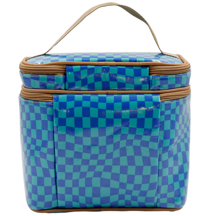 Stand Up Toiletry Bag - Warped Check Aqua