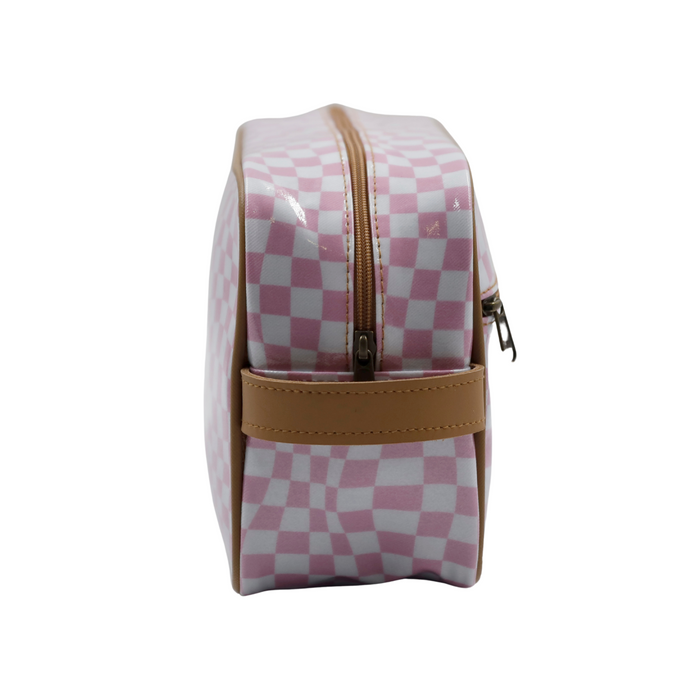 Large Toiletry Bag - Warped Check Pink