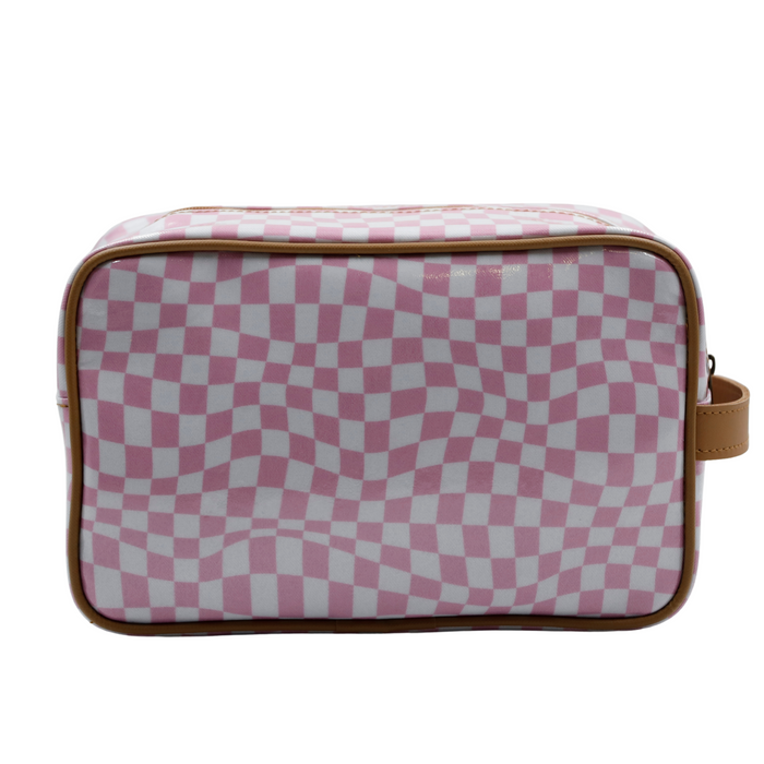 Large Toiletry Bag - Warped Check Pink